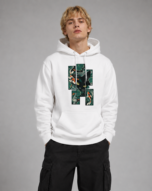 Color: White | Night Garden hoodie front Model 1