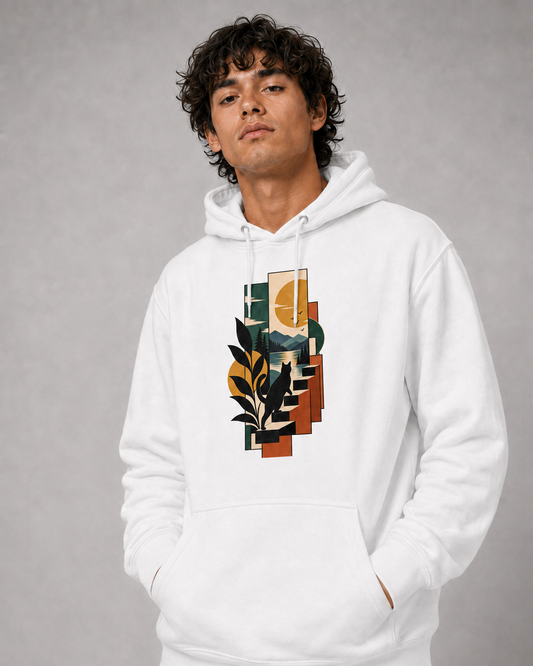 Color: White | Wild Geometry hoodie front Model 3