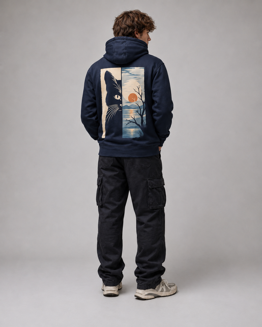 Color: Navy Blazer | Still Waters hoodie back Model 1