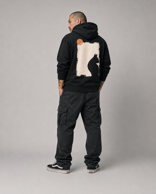 Color: Black | Quiet Window hoodie back Model 1