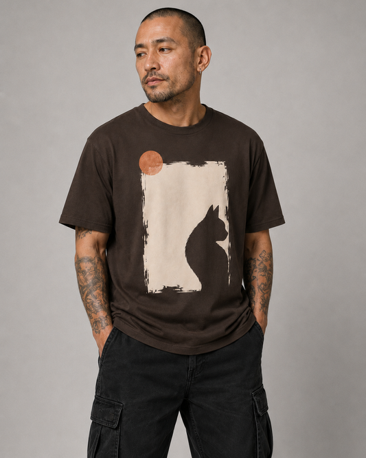 Color: Brown | Quiet Window tee front Model 1
