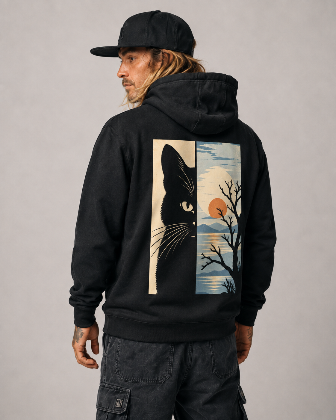 Color: Black | Calm hoodie back Model 1