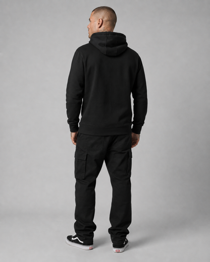 Color: Black | Eye Contact hoodie front Model 3