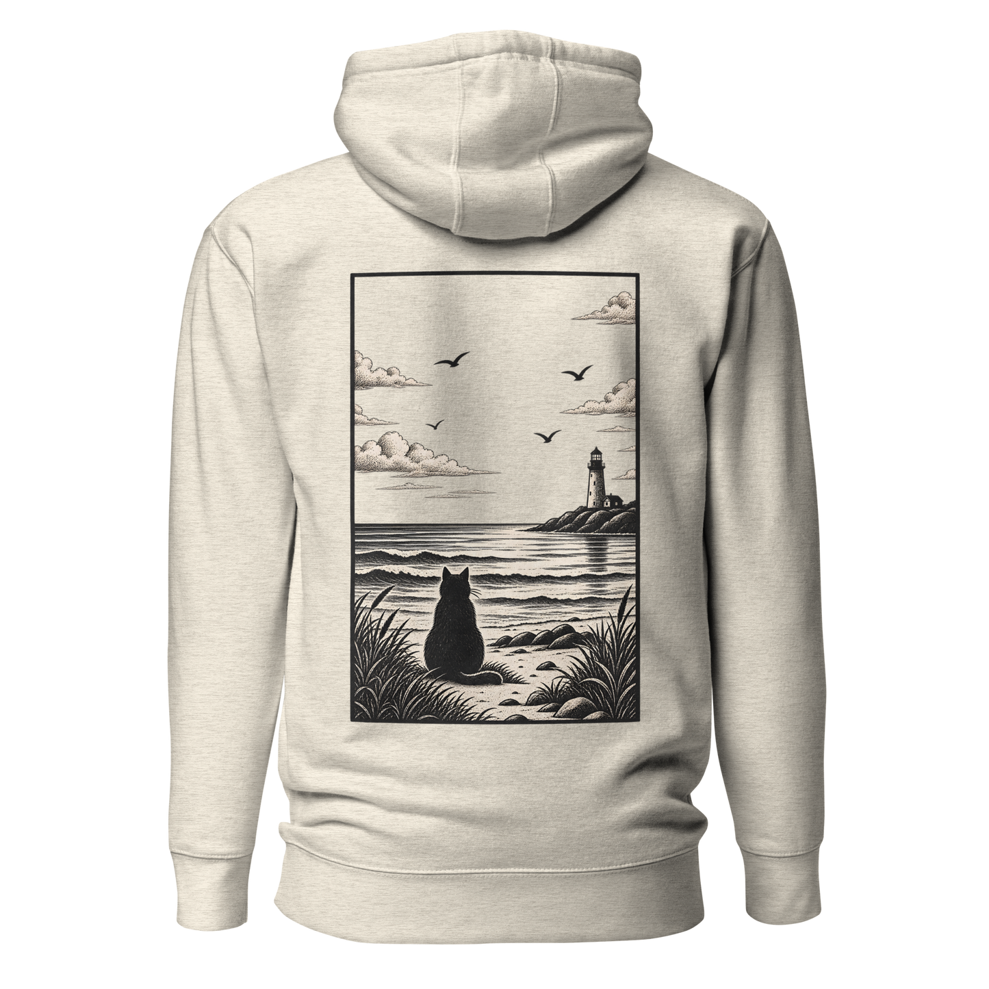 Color: Oatmeal Heather | Distant Shore hoodie back artwork