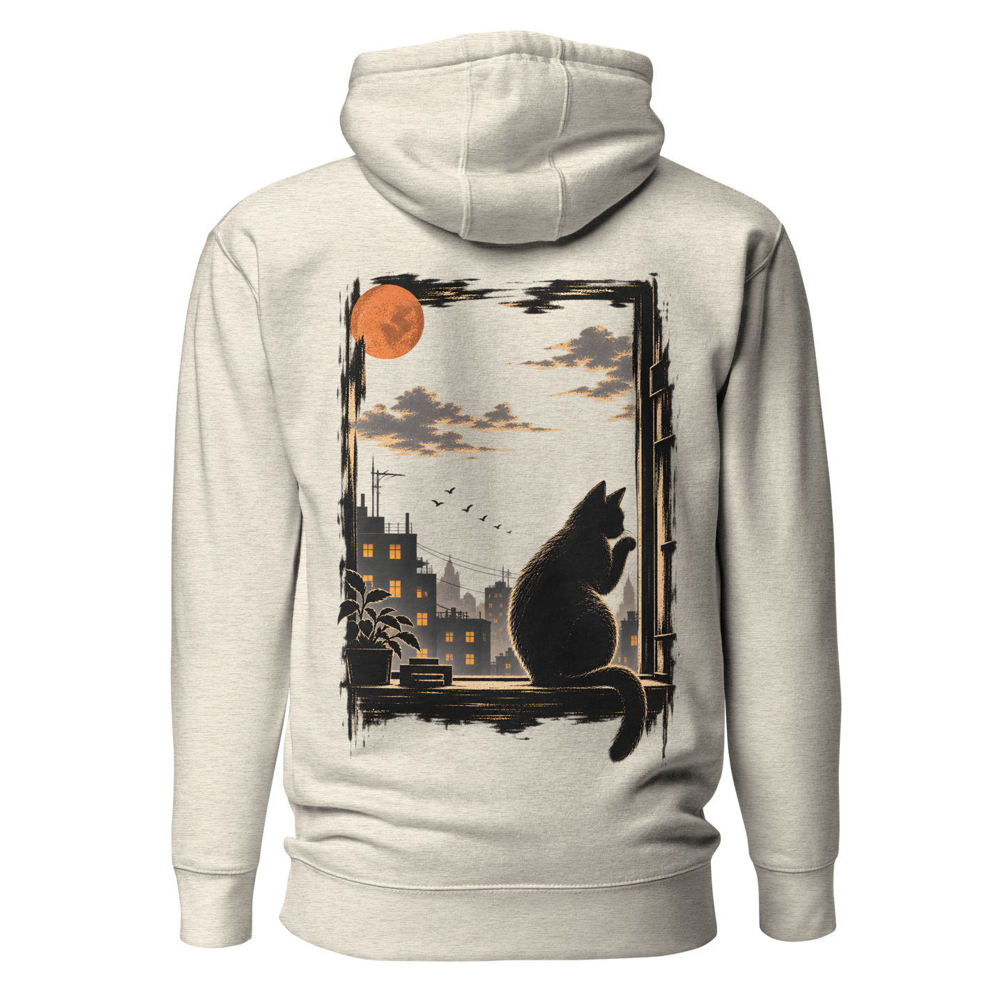 Color: Oatmeal Heather | Evening Watch hoodie back artwork