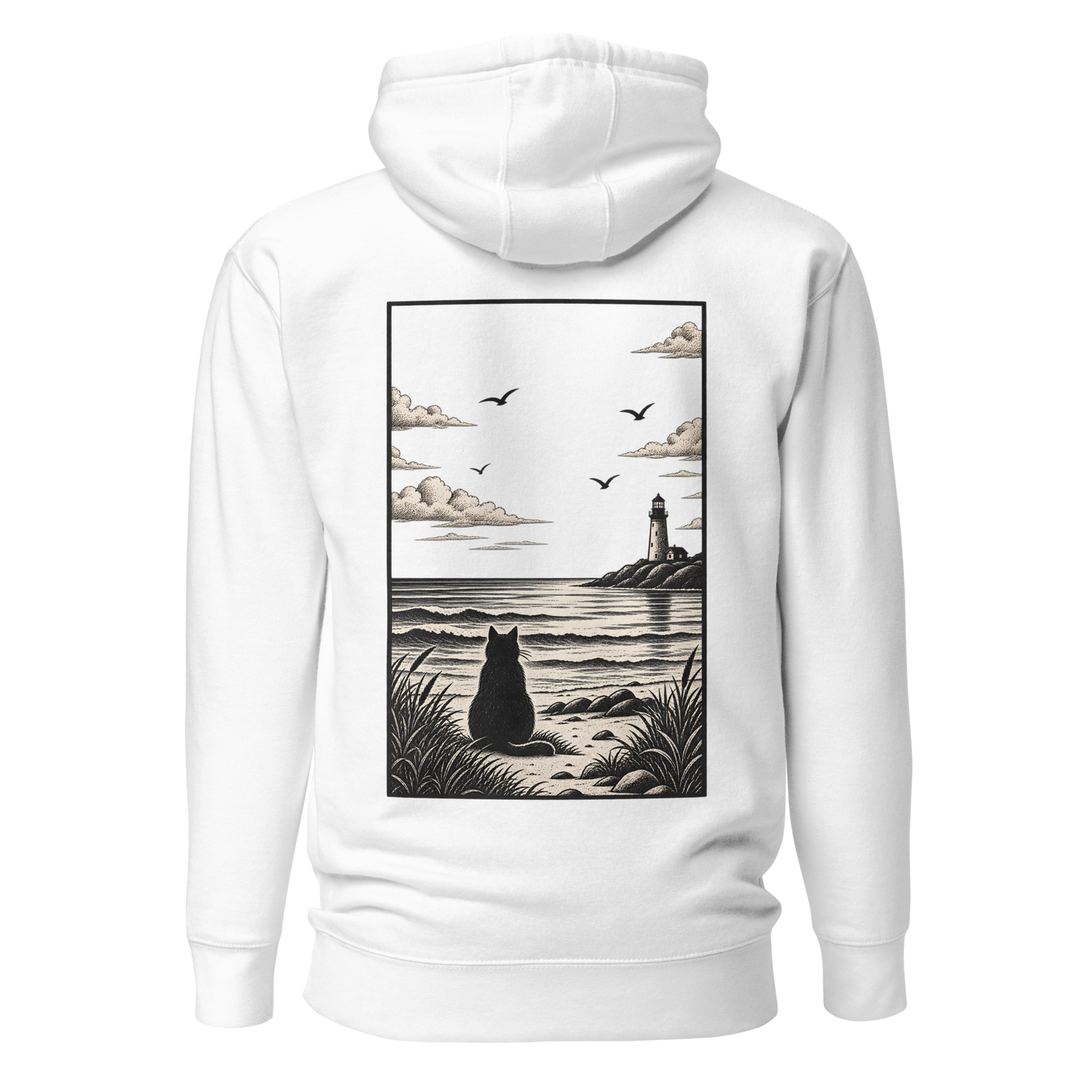 Color: White | Distant Shore hoodie back artwork