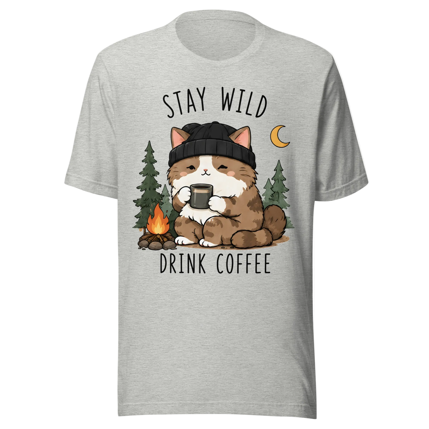 Stay Wild, Drink Coffee Cat T-Shirt – Unisex