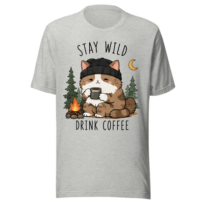 Stay Wild, Drink Coffee Cat T-Shirt – Unisex