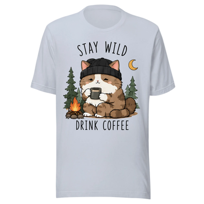 Stay Wild, Drink Coffee Cat T-Shirt – Unisex