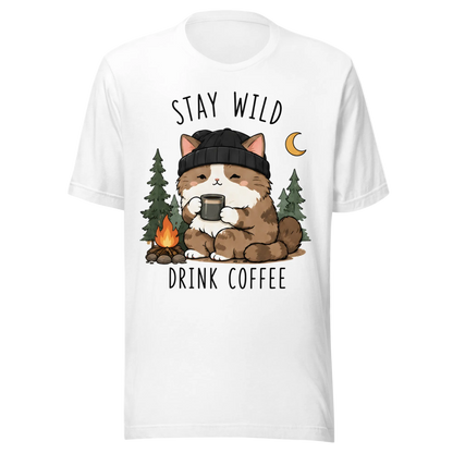 Stay Wild, Drink Coffee Cat T-Shirt – Unisex